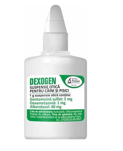 Suspension otique Dexogen - 20 ml // Sulfate de gentamicine, Dexaméthasone, Albendazole // pour chiens et chats