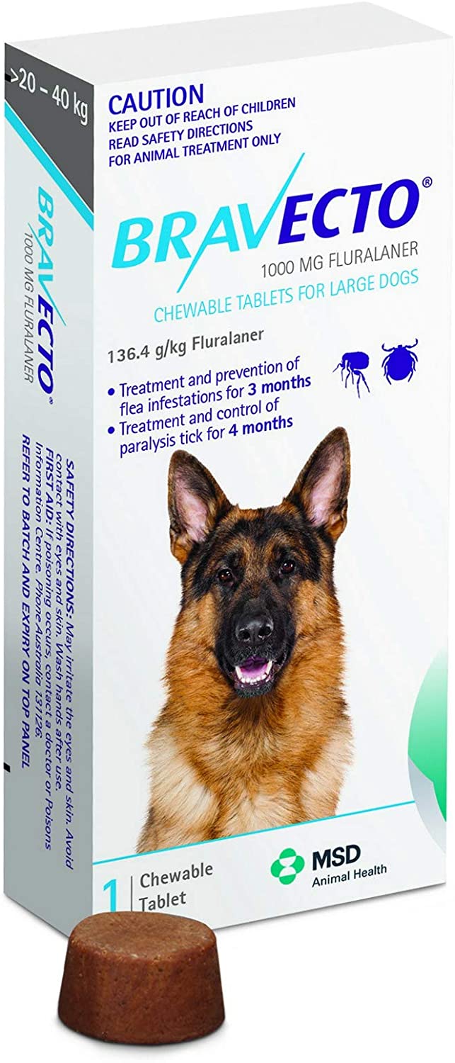 Werpower Bravecto Chewable Tablets for Large Dogs up to 20 to 40kg, Blue, 1 chew - Pet Shop Luna