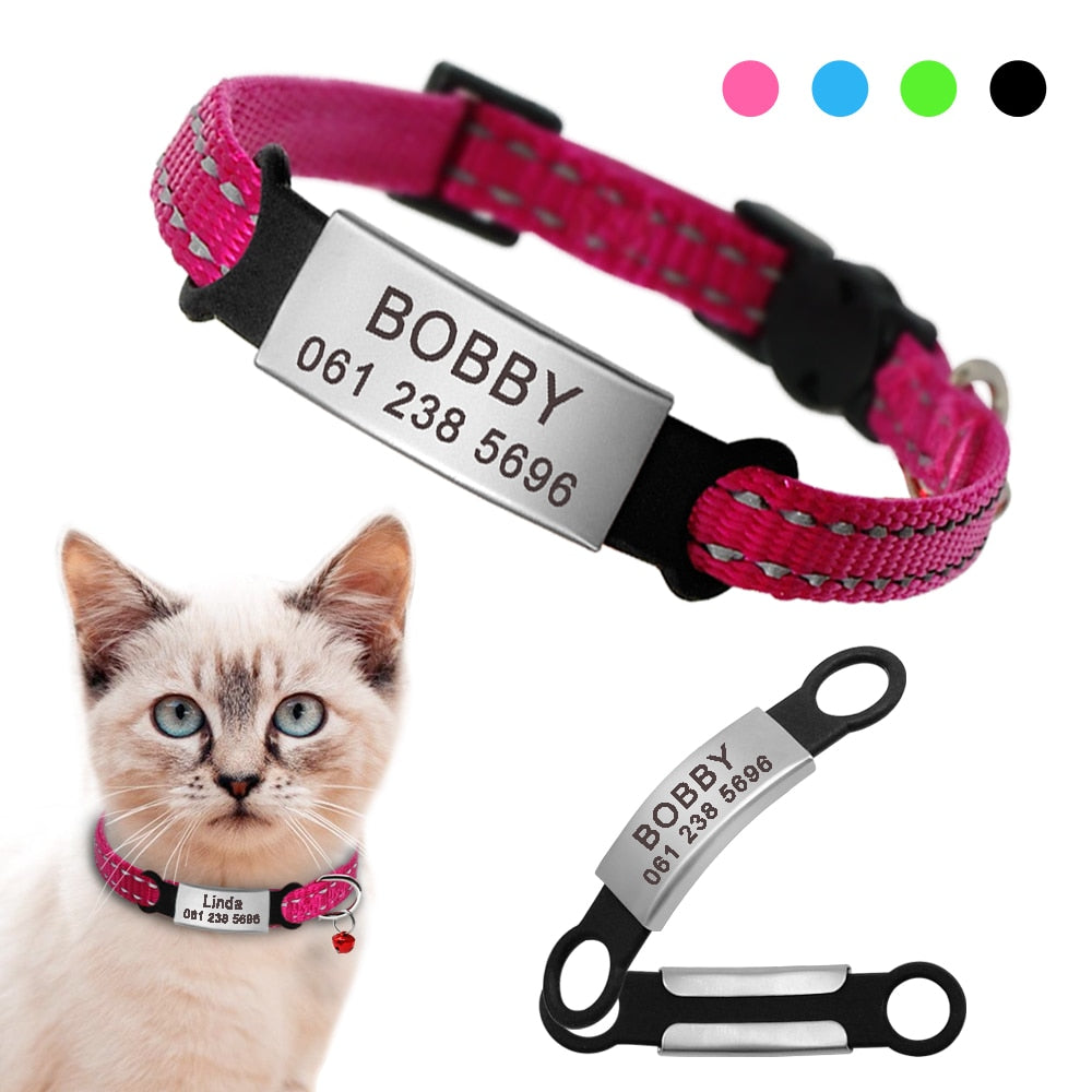 Nylon Cat Dog Collar Personalized With Name ID Tag Reflective