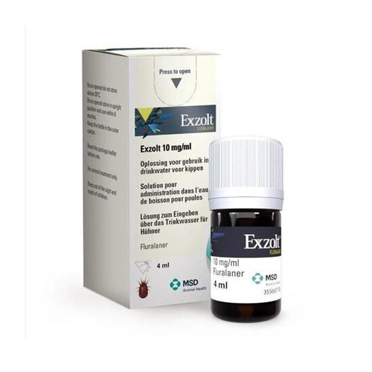 EXZOLT 10MG/ML 4ML // 10 mg Fluralaner // all poultry / tutti i volatili da cortile // ACARI ROSSI / red mite