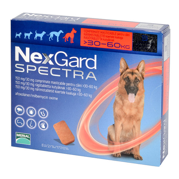 NexGard Spectra Chewable 3 Tablets for Dogs prevention of heartworm disease /  Antiparassitario / vermifugo per cani 3 compresse EUROPEAN VERSION