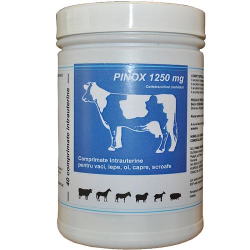 PINOX - 40 Comprimidos intrauterinos para vacas, yeguas, ovejas, cabras, cerdas //OXITETRACICLINA 1250MG // 40 Compresas intrauterinas por mucche, cavalle, pecore, capre, scrofe