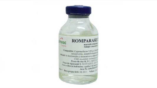 ROMPARASECT 5% 20ML // Cypermethrine 5 g; Permethrine 0.25 g; // disinfestation and deacarization of shelters, paddocks and utensils / disinfezione e disinfestazione di ricoveri, paddock e utensili