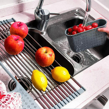 Roll-Up Over the Sink Stainless Steel Dish Drying Rack with Utensil Holder_6