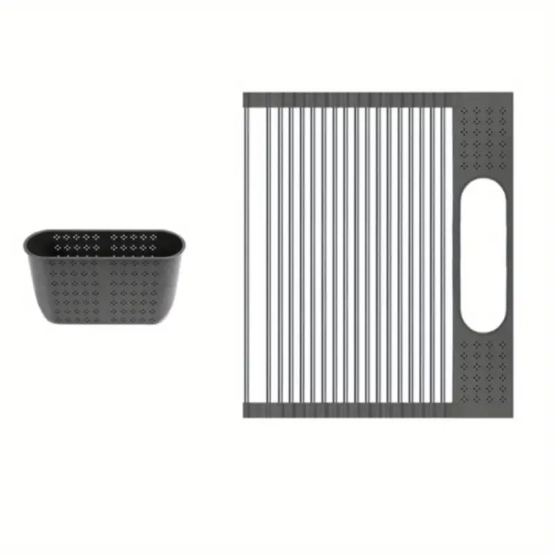 Roll-Up Over the Sink Stainless Steel Dish Drying Rack with Utensil Holder_11
