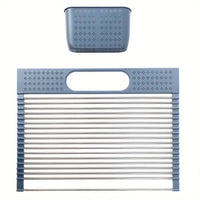 Roll-Up Over the Sink Stainless Steel Dish Drying Rack with Utensil Holder_12
