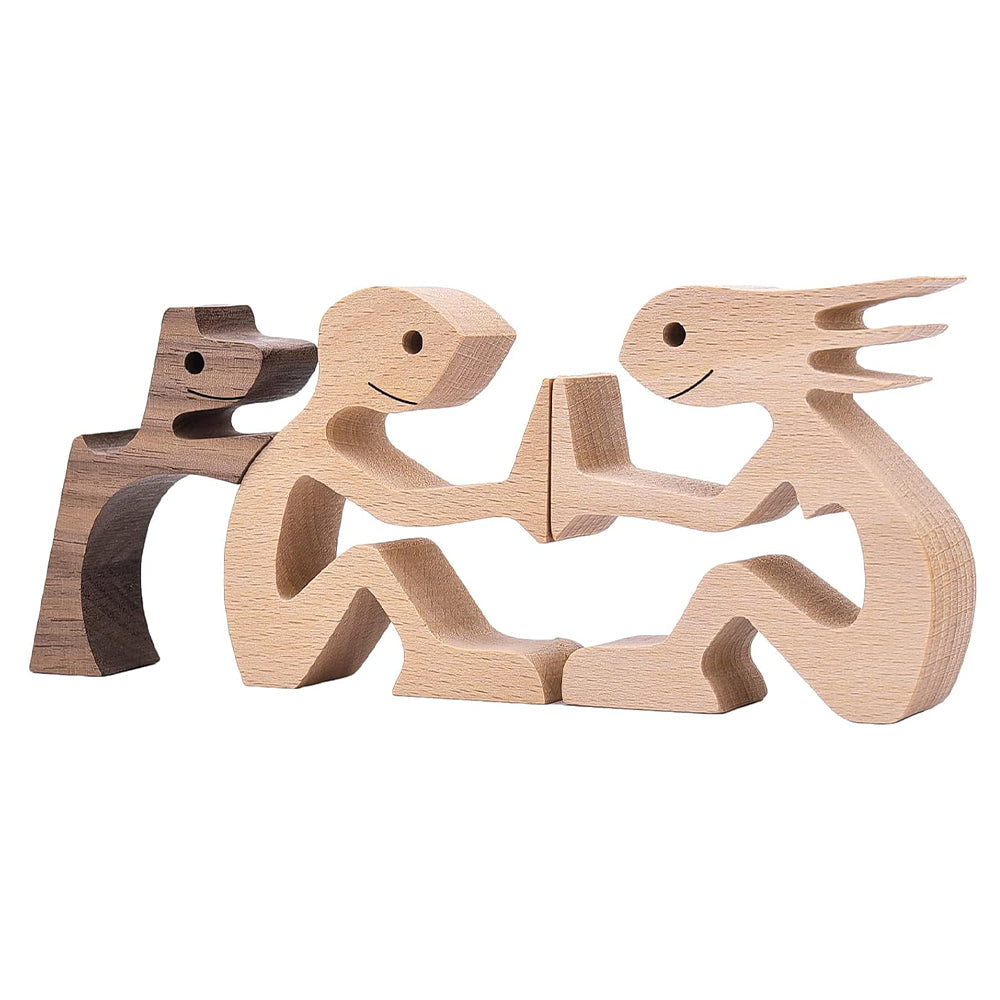 Hand-carved Wooden Puppy Family Sculpture Ornaments for Home Decor_1