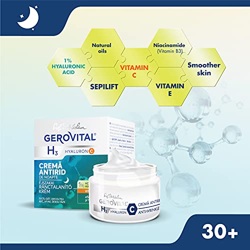 Anti-Wrinkle Night Face Cream with Hyaluronic Acid, Vitamin C and E, Regenerates the Skin and Ensures the Filling of Wrinkles From the Inside, Gerovital H3 Hyaluron C - Pet Shop Luna