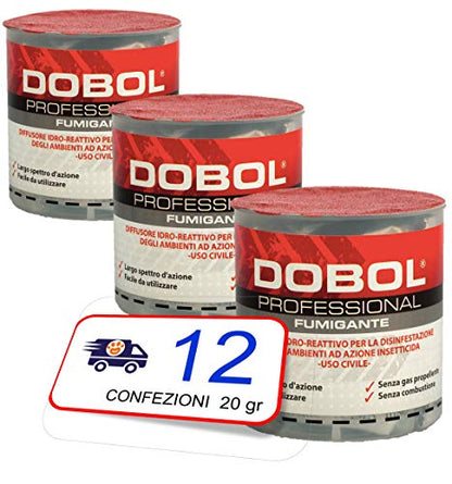 12 x BARATTOLI 20 gr. DOBOL INSETTICIDA FUMOGENO CON CIFENOTRIN AMBIENTI DA 250 M3 - Pet Shop Luna