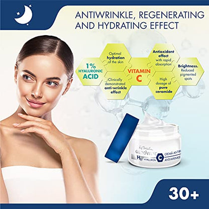 Crema Viso Antirughe da Notte con Acido Ialuronico, Vitamina C ed E, Rigenera la Pelle e Assicura il Riempimento Delle Rughe Dall'Interno, Gerovital H3 Hyaluron C - Pet Shop Luna