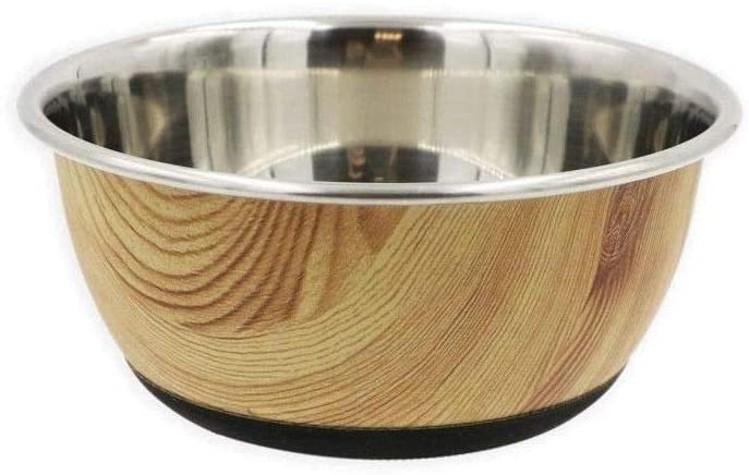 Tyrol Stainless Steel Anti-Slip Bowl for Cat/Dog/Pets, Wood Effect, 13.5 cm, 0.0952989 kg - Pet Shop Luna