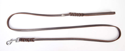 Dingo Guinzaglio in morbida pelle con manico intrecciato e moschettone, 12 mm x 230 cm, Marrone - Pet Shop Luna