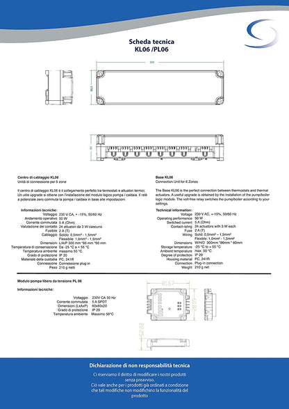 Salus KL06 Wiring Centre 230V for Underfloor Heating with Pump Module PL06, Terminal Strip for 6 Room Thermostats and 24 Actuators with Pump Control - Pet Shop Luna