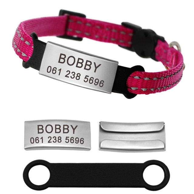 Nylon Cat Dog Collar Personalized With Name ID Tag Reflective / Collare per cani e gatti personalizzabile - Pet Shop Luna