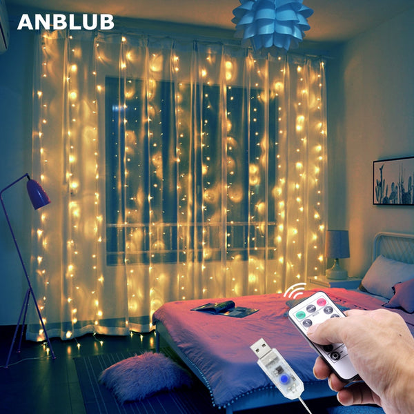 3M LED Curtain Garland on the Window USB String Lights Fairy Festoon Remote Control New Year Christmas Decorations for Home Room - Pet Shop Luna